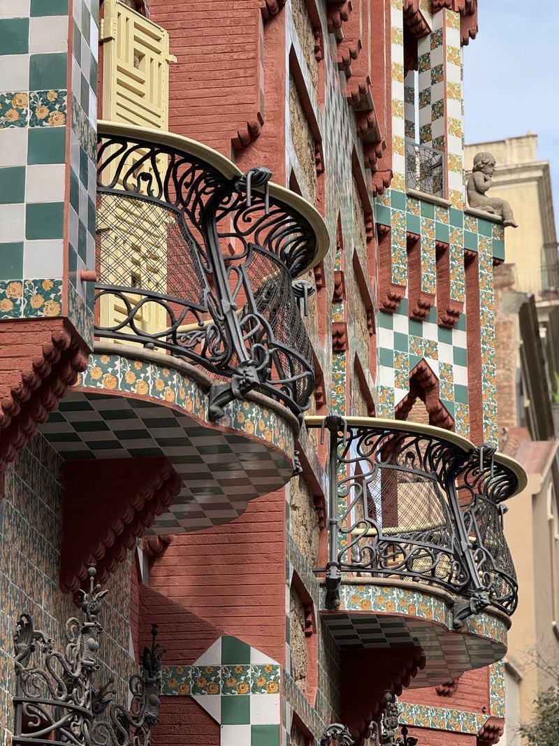 Tiled facade and iron balconies of Casa Vicens