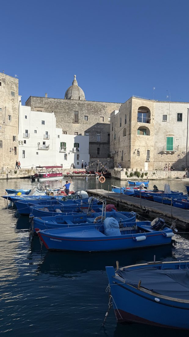 Blue fishing boats in the old harbor