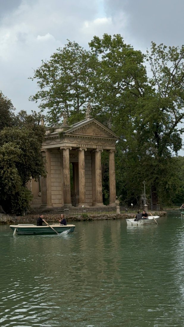 Rowing boats by the Temple of Aesculapius in Villa Borghese